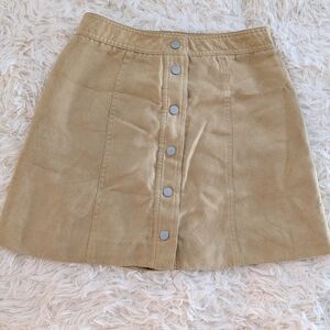H&M Button-Front A-Line Suede Mini Skirt in Tan